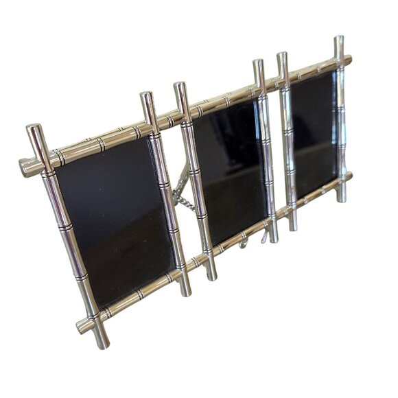 Triple Silver Bamboo-Inspired Picture Frame With Easel Backing Holds 3 Photos - Picture 2 of 10